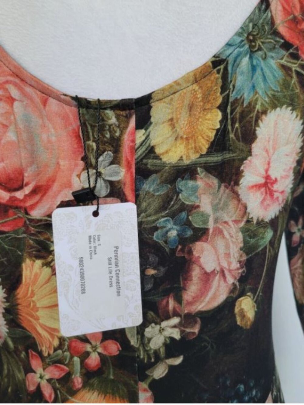 NWT PERUVIAN CONNECTION $389 Still Life Dress Scoop Neck 3/4 Sleeve Maxi Small - Picture 11 of 13